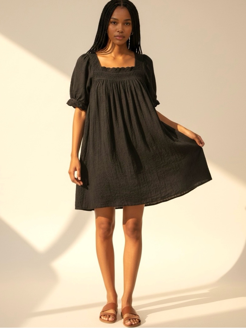 All Saints Black Embroidered Cotton Mini Dress 4 Boho Chic Whimsigoth Babydoll